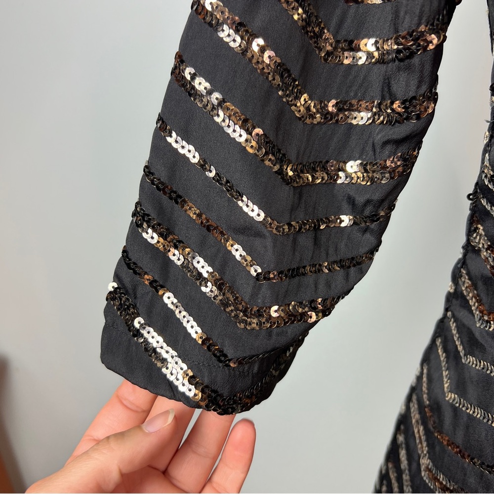 Mustard Seed Sequin Sheath Mini Dress Black and Gold - Women’s Size Medium - Picture 6 of 17